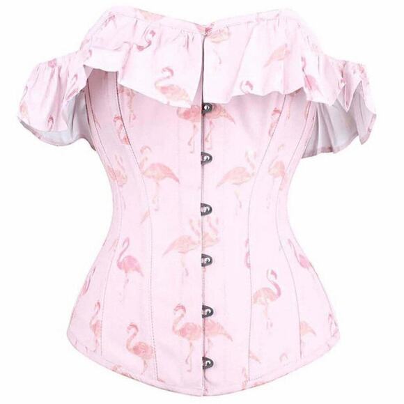 EU Steel Boned Corset Top Pink Flamingo Statement Lace Up NWT Various Sizes - Picture 5 of 12